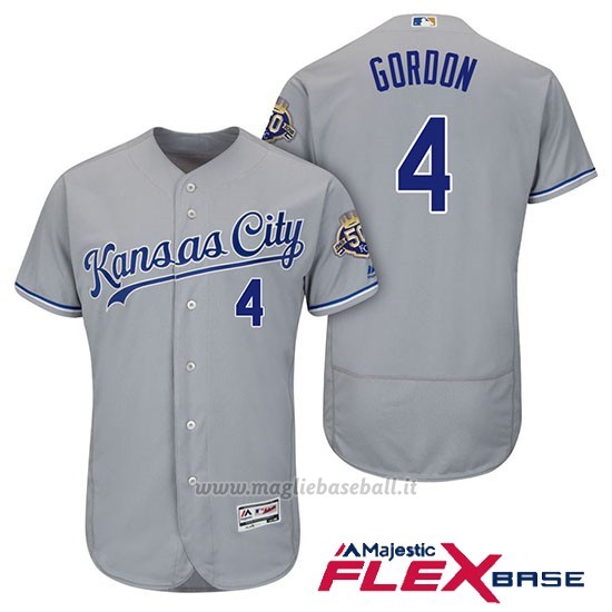 Maglia Baseball Uomo Kansas City Royals Alex Gordon Grigio 50th Season Flex Base